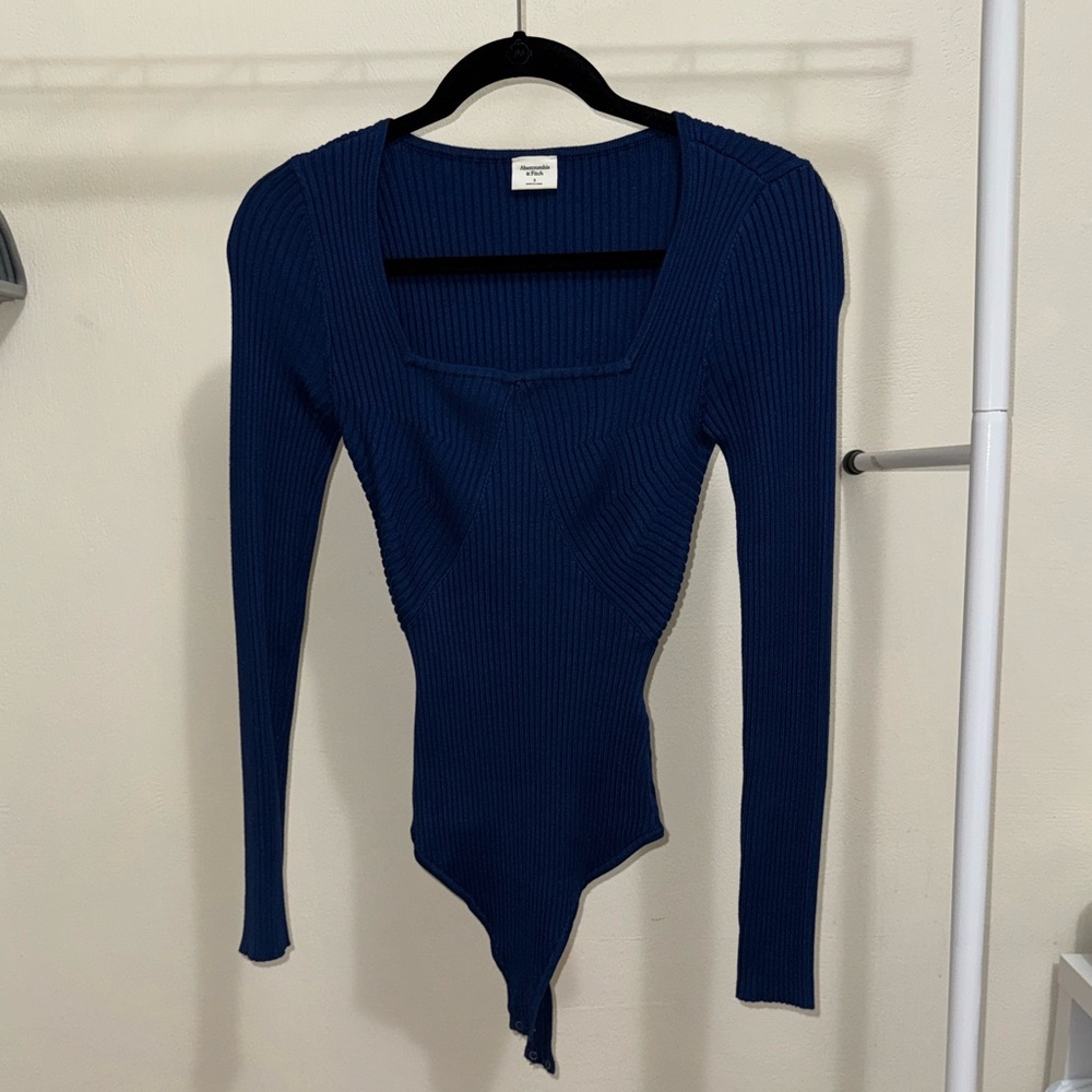 A&F Ribbed Blue Long Sleeve Bodysuit